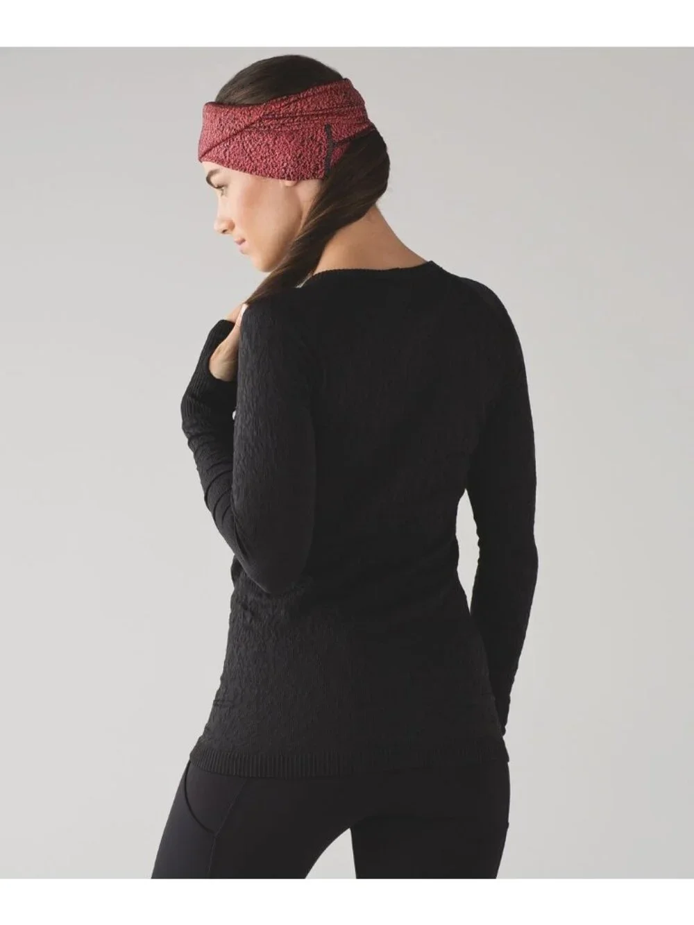 Lululemon Top Knot Toque Womens Electric Coral Black Jacquard Luon Spray Running